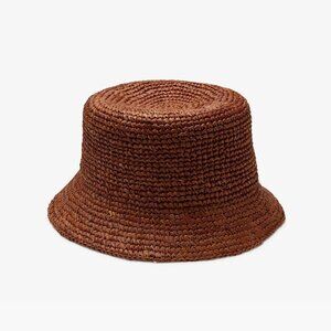 New Wyeth Aden Hand Crocheted 100% Raffia Straw Chocolate Bucket Hat O/S NWT